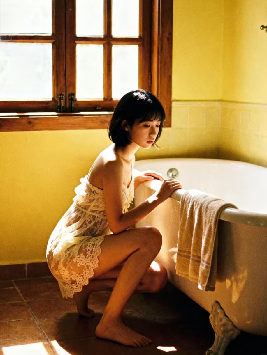 Japanese Style Bathrobe Photography - 90s Vintage Bathroom Aesthetic